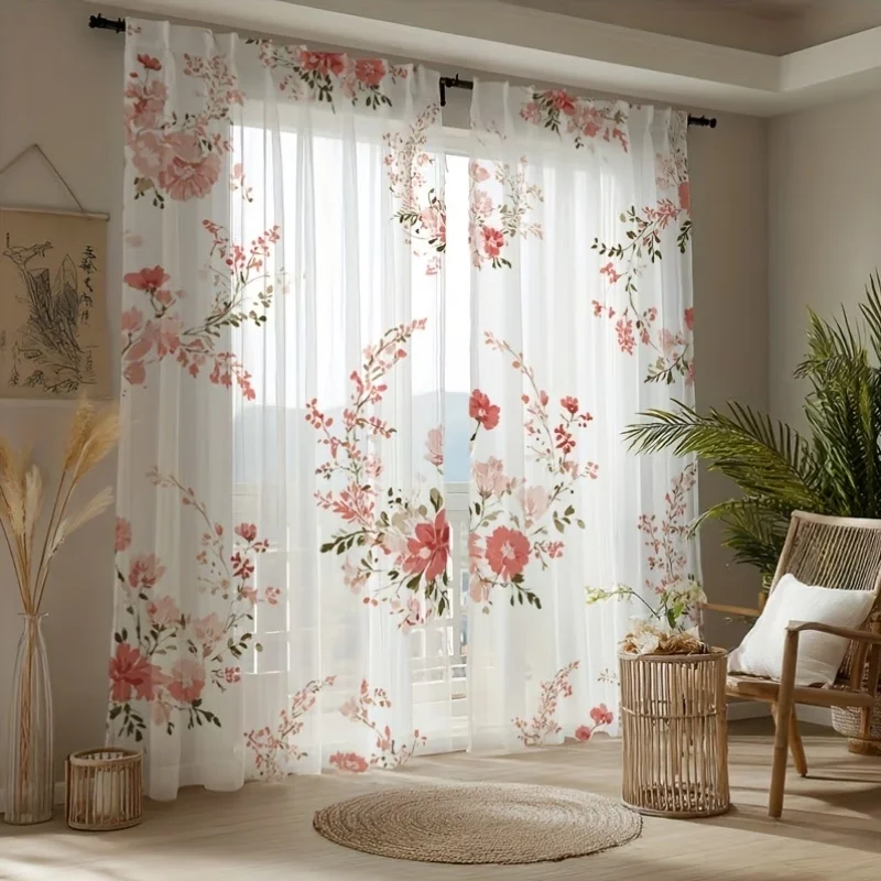 2PCS Digital Printing Sheer Curtain, Owl Forest Woodland Night Pattern, Wise Whimsical Nature Kids Bedroom Nursery Decor