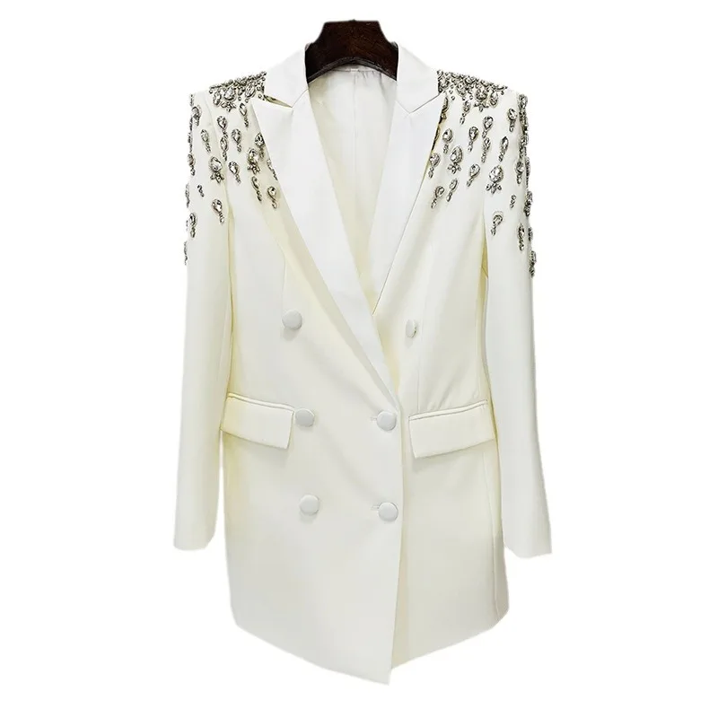 Blazer Amincissant à Manches sulfpour Femme, Combinaison sur Mesure, Magnifique, Perlé, Diamant, Couleur Unie, Fait à la Main, Nouvelle Mode 2024