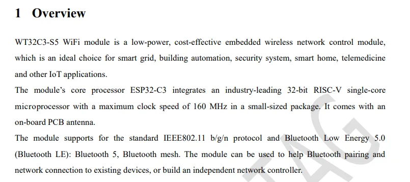 WT32C3-S5 modul, gebaut-in ESP32-C3 modul drahtlose WIFI Bluetooth 5,0 dual-modus – Detail 2