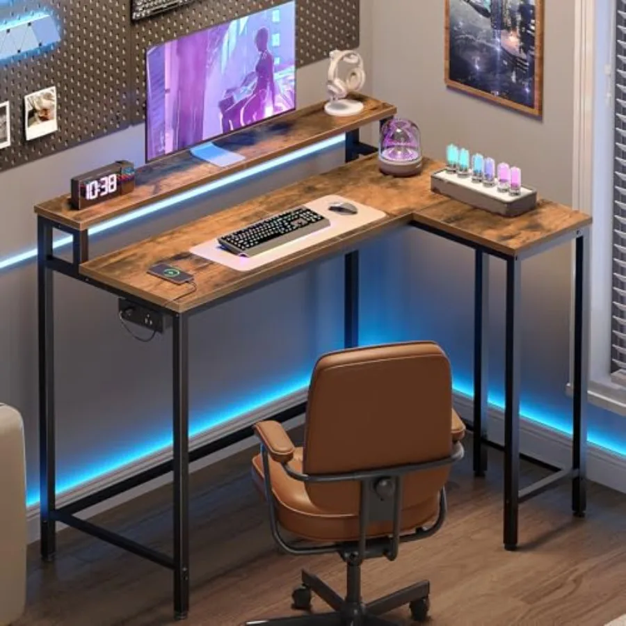 

L-образный компьютерный стол с розетками Игровой стол с подставкой для монитора Двусторонний стол для домашнего офиса для учебы Игровая комната Livi