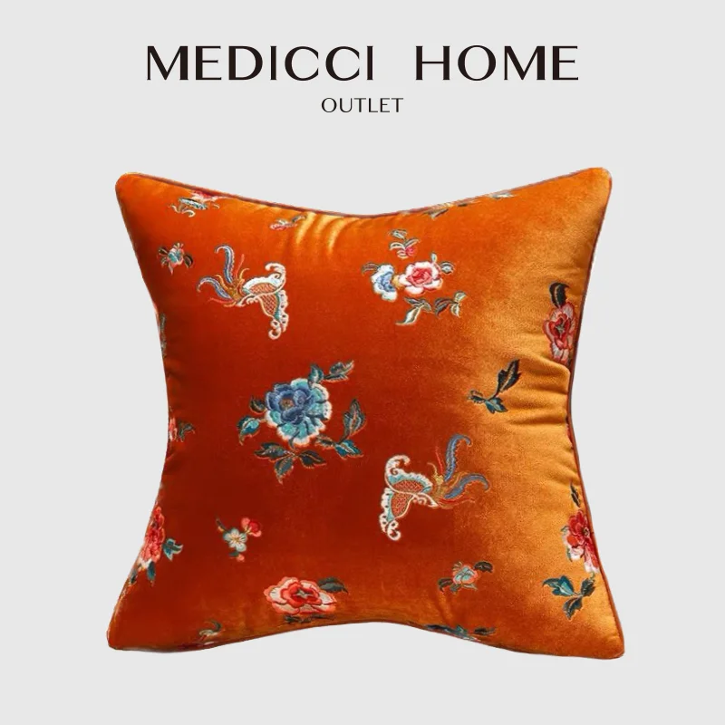 Medicci Home Cushion Cover Mid Centure Modern Style Oriental Floral Totem Inspirational Orange Throw Pillow Case Luxury Coussins
