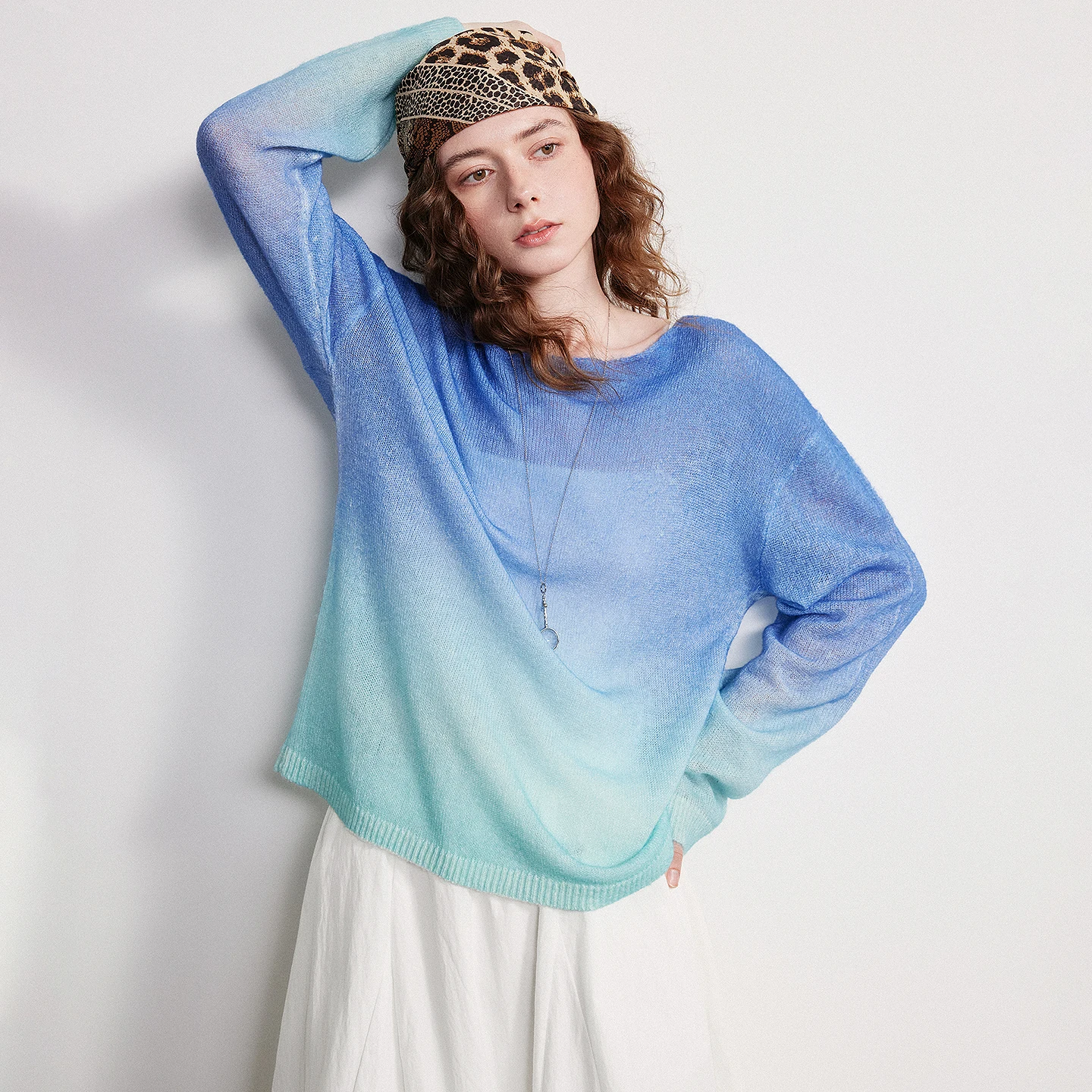 TOYOUTH Women Wool-Blend Knit Top 2026 Spring New Lightweight Soft Candy Color Gradient Crew Neck Loose Blouse