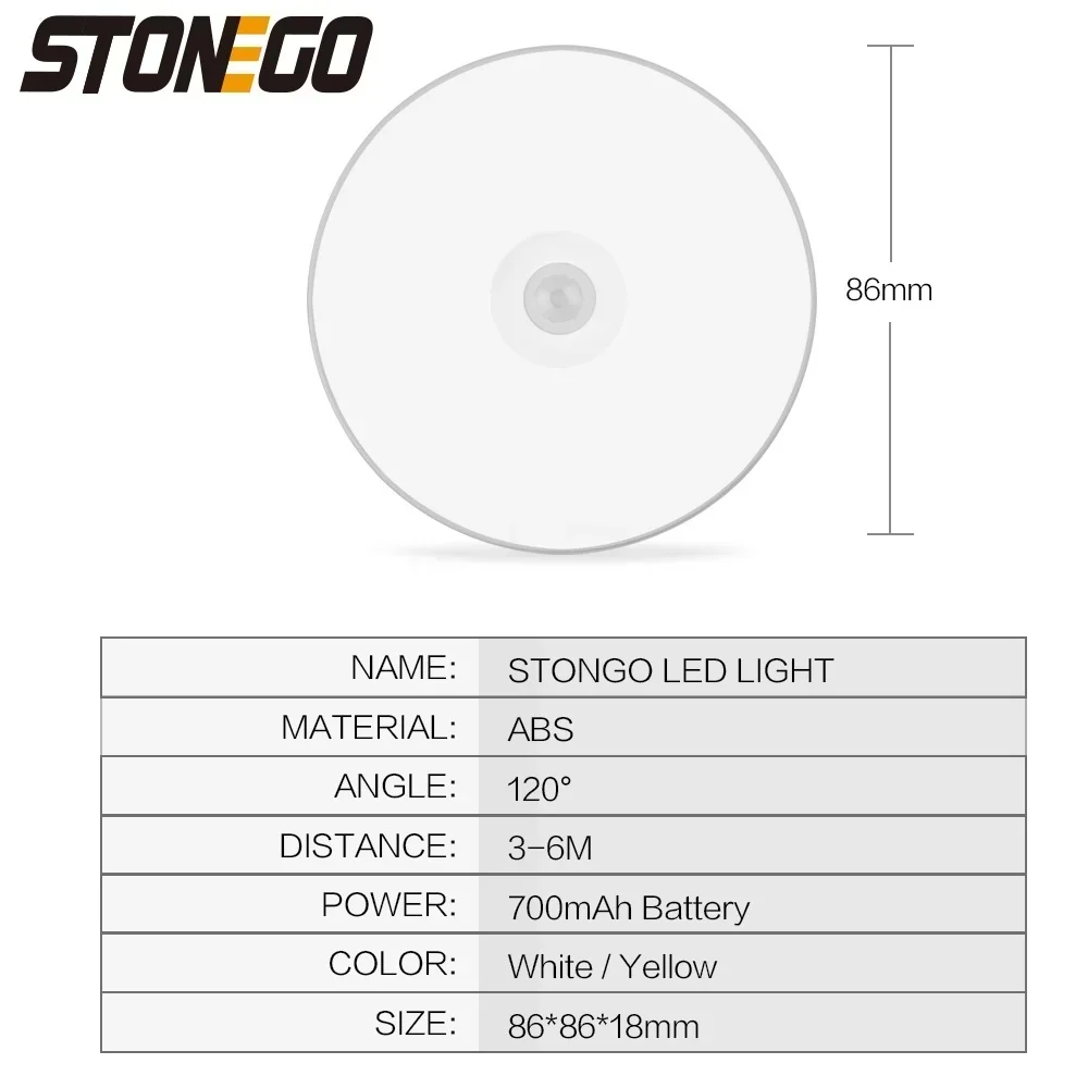 Bewegungsmelder-Licht, magnetisches Design, LED-Nachtlicht, eingebauter Akku, 700 mAh, wiederaufladbar, 60 Lumen, 0,6 W, abnehmbare Wandleuchte