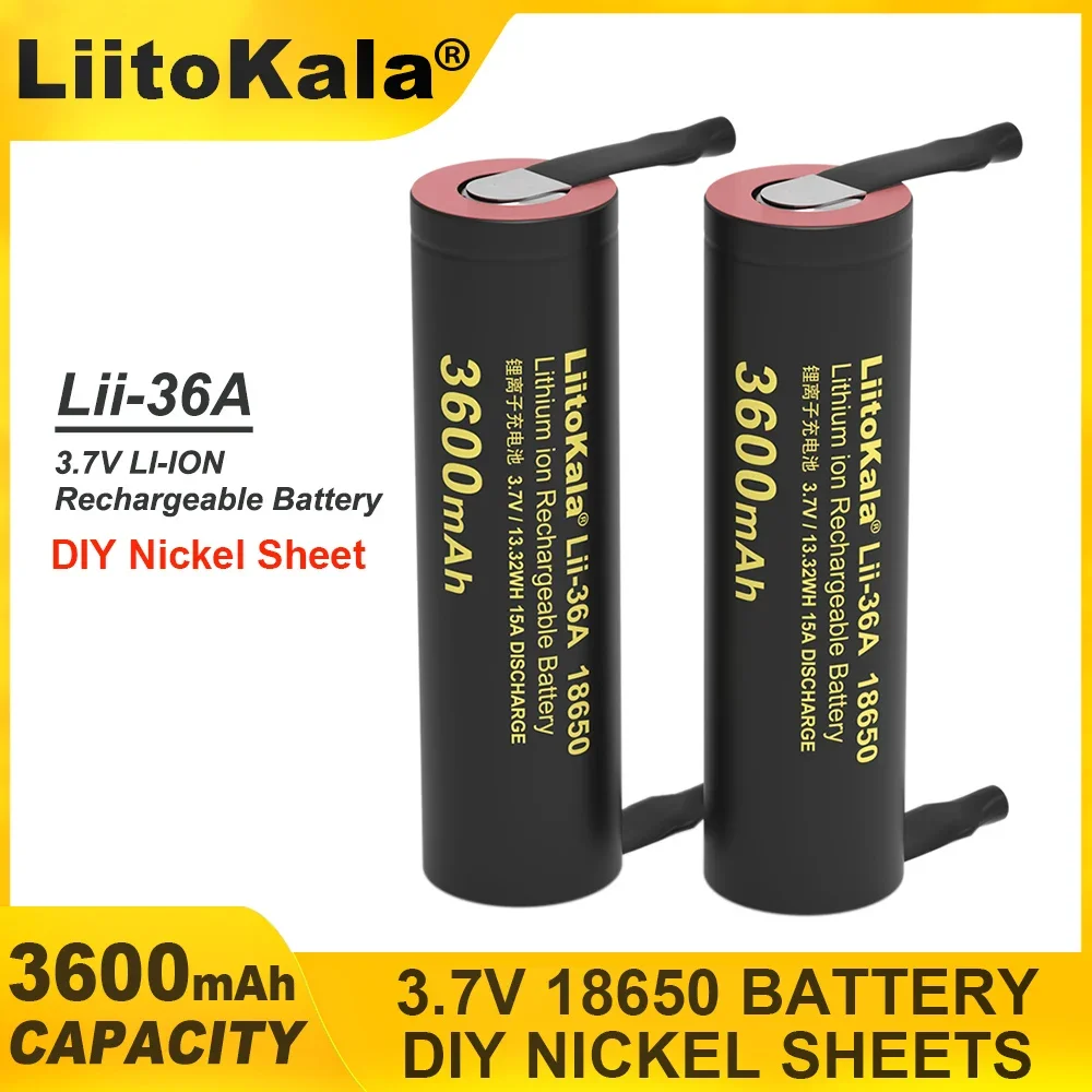 Liitokala 100% New Original Lii-36A 18650 Li-ion Rechargeable battery 3.7V 3600mAh batteries DIY Nickel for Mobile power