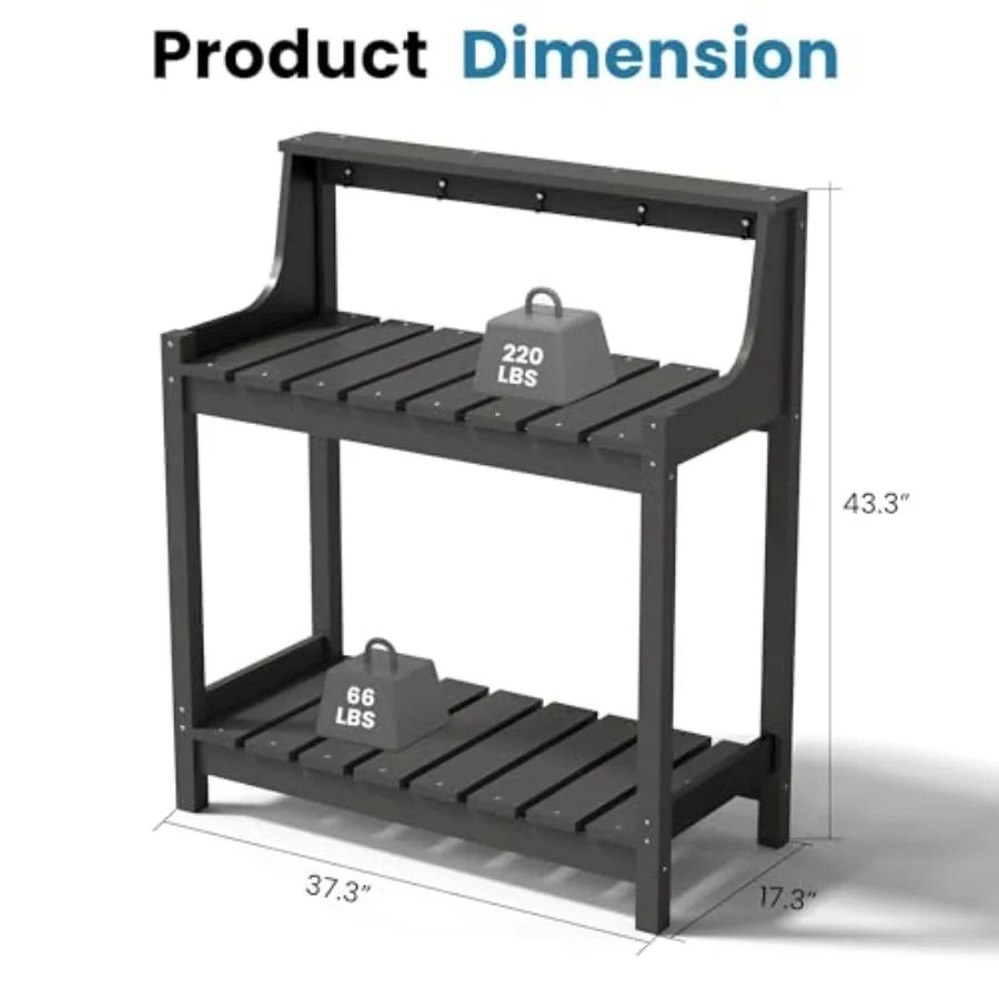 Outdoor Potting Bench, HDPE Garden Potting Table All Weather, Potting Benches for Outside with Storage, Large Horticulture Work