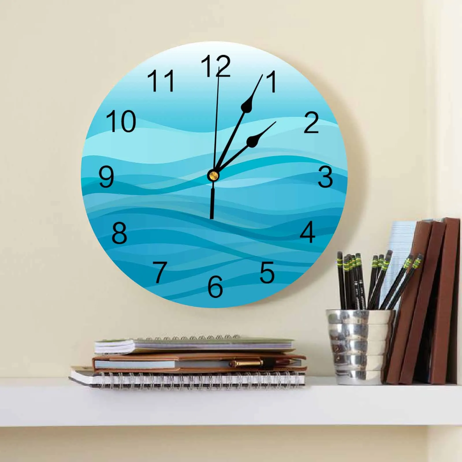 Gradient Water Ripple Blue Wall Clock Large Modern Kitchen Dinning Round Wall Clocks Bedroom Silent Hanging Watch