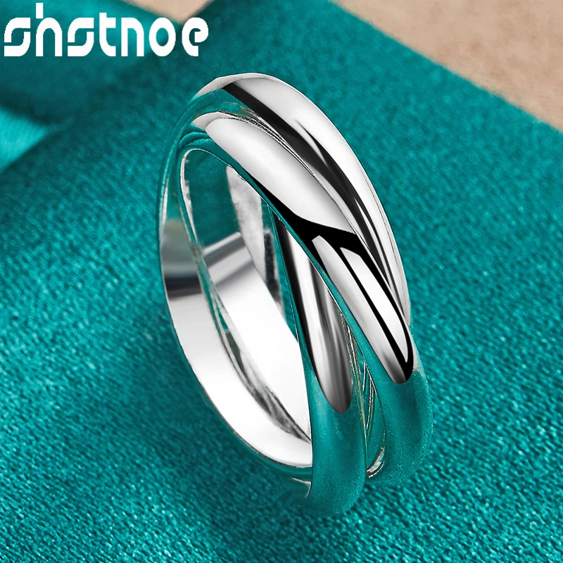 925 Sterling Silver Trzy gładkie okrągłe kółka Pierścionki dla kobiet Moda męska Zaręczyny Ślub Urodziny Impreza Urok Biżuteria Prezent