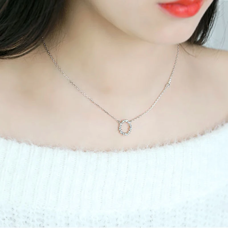 أزياء المرأة الزركون الفضة والمجوهرات جولة قلادة قلادة ل سلسلة نسائية طوق فتاة سلسلة قلادة قلادة المجوهرات #4