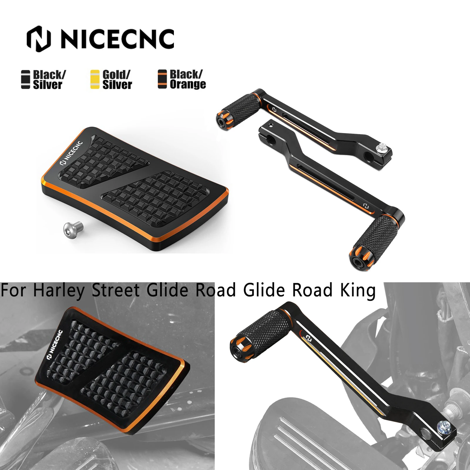 

For Harley Street Glide FLHX Road Glide FLTRX Road King /Special Electra Glide Standard NICECNC Brake Pedal Pad Shifter Levers