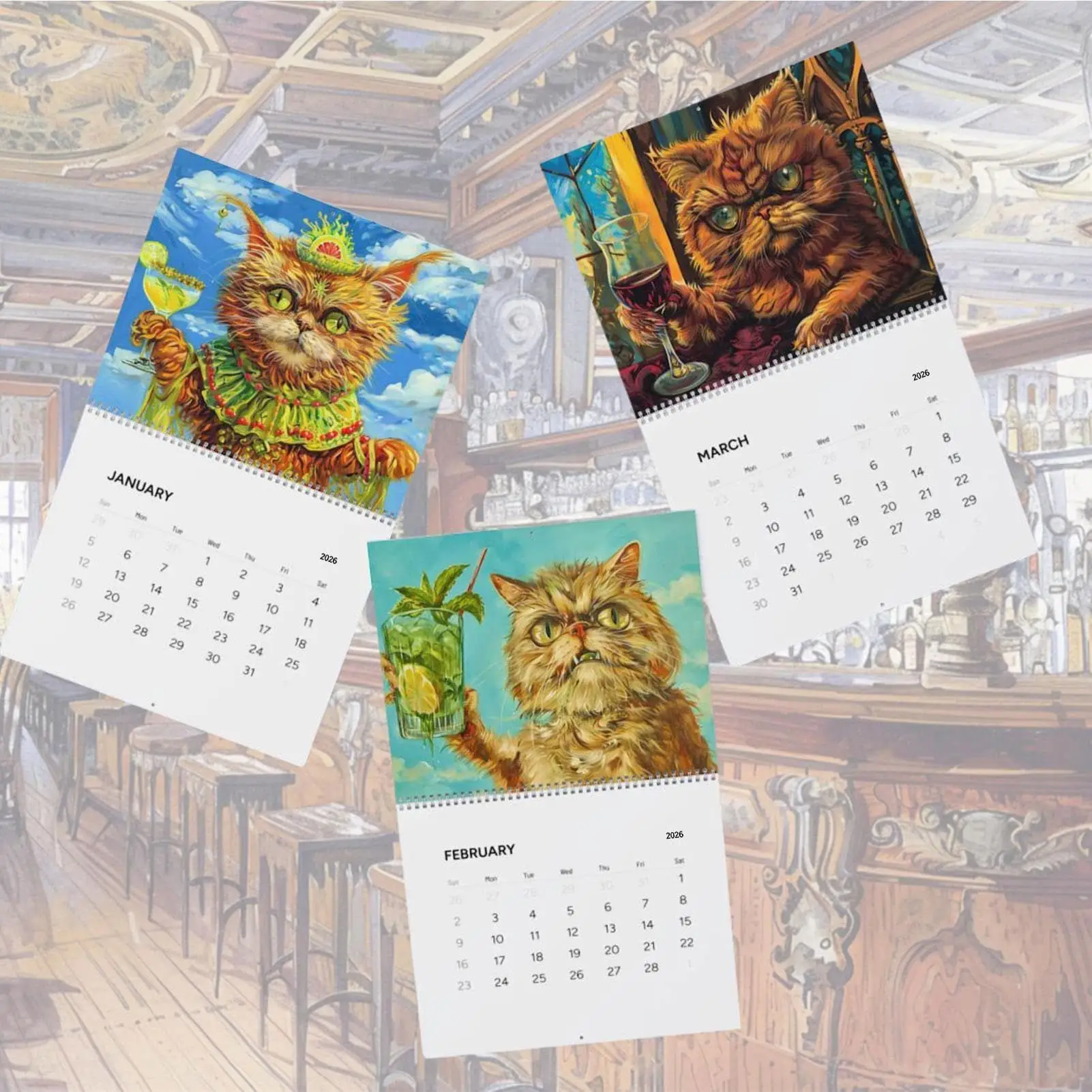 

2026 Cat Calendar Drunken Cat Wall Calendar Weekly Monthly Planner Illustration Cat Design For Home Office School Schedule