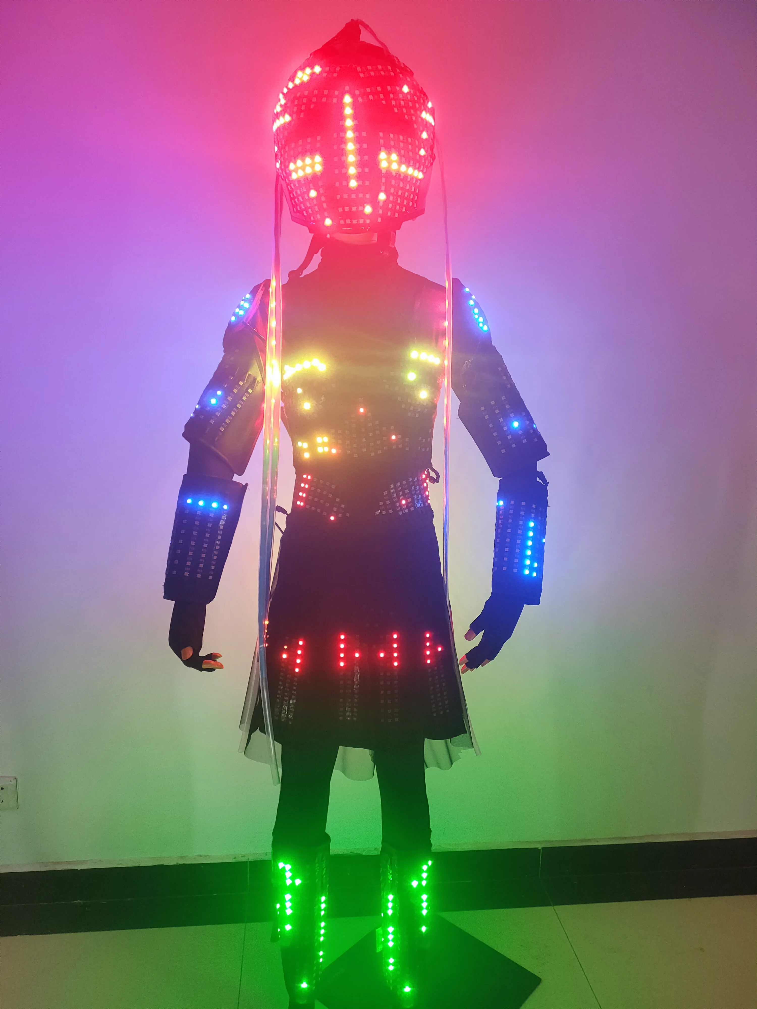 Women led costume adult Light Robot Costume Dress Suit Adult with Helmet for dj Party Club Performance Festival Clothes