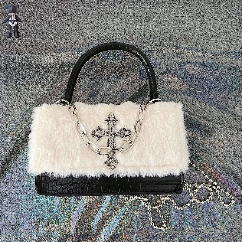 

Y2K Vintage Women's Bag Fur Punk Style Crossbody Bag Individuality Shopping Handbag Underarm Bags