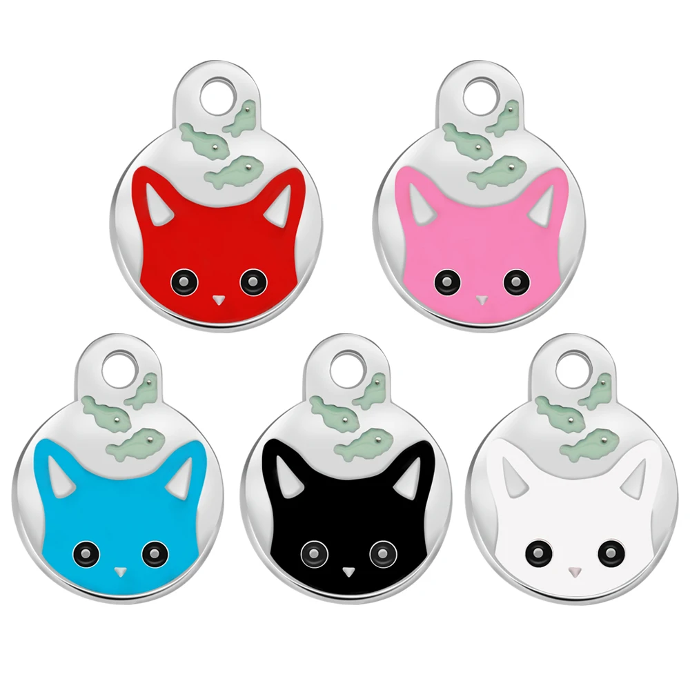 Personalized Cat Tag Custom Cats Kitten ID Tags Free Engraved Cat Collar Pendant Necklace Pet Accessories Round Fish Shape