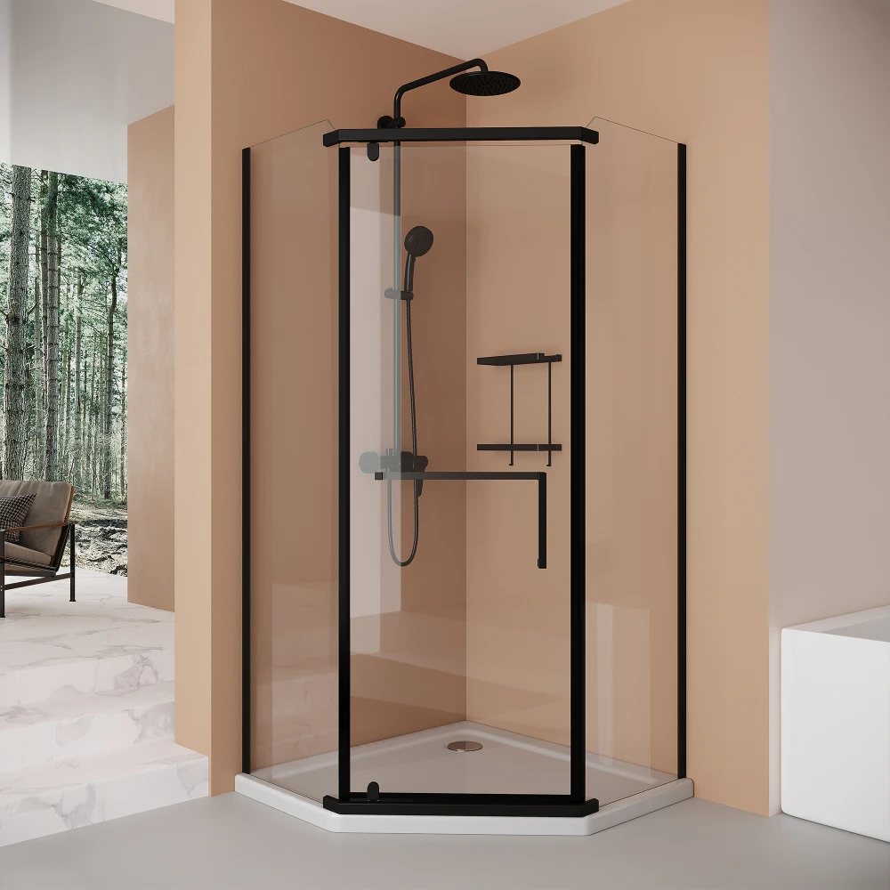 

Душевая дверь 36*36*72 дюйма, матовая черная, безрамная, с неоугловым поворотным механизмом, из закаленного стекла 1/4 дюйма (без основания)