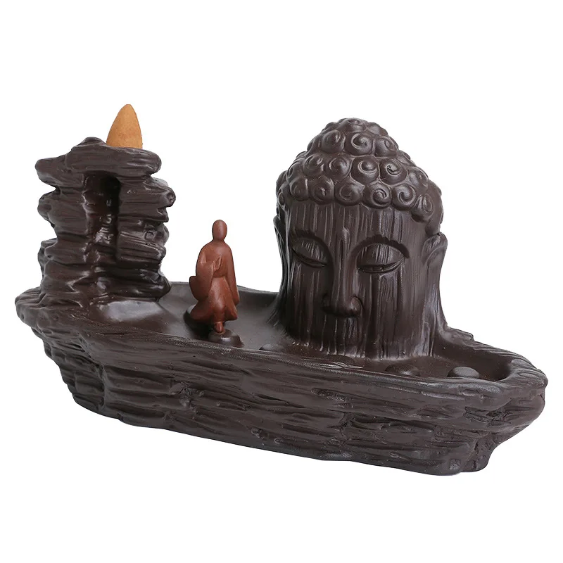 Imagem -02 - Cerâmica Artesanato Zen Buddha Backflow Incenso Queimador Argila Roxa Censer Office Tea House Decoração