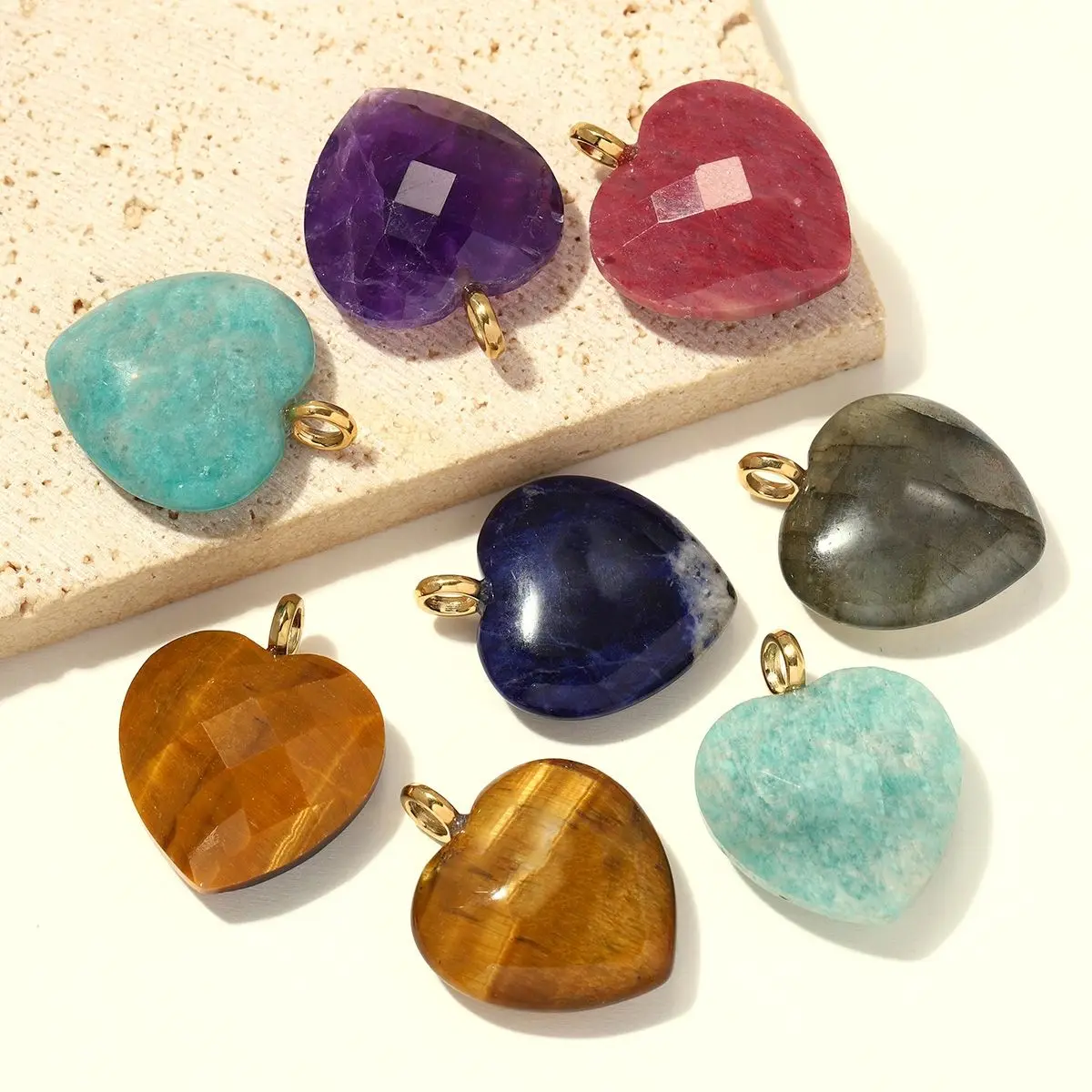 

3Pcs/Lot Stainless Steel Natural Stone Charms Heart Pendants For DIY Making Fashion Necklace Jewelry Accessory Wholesale