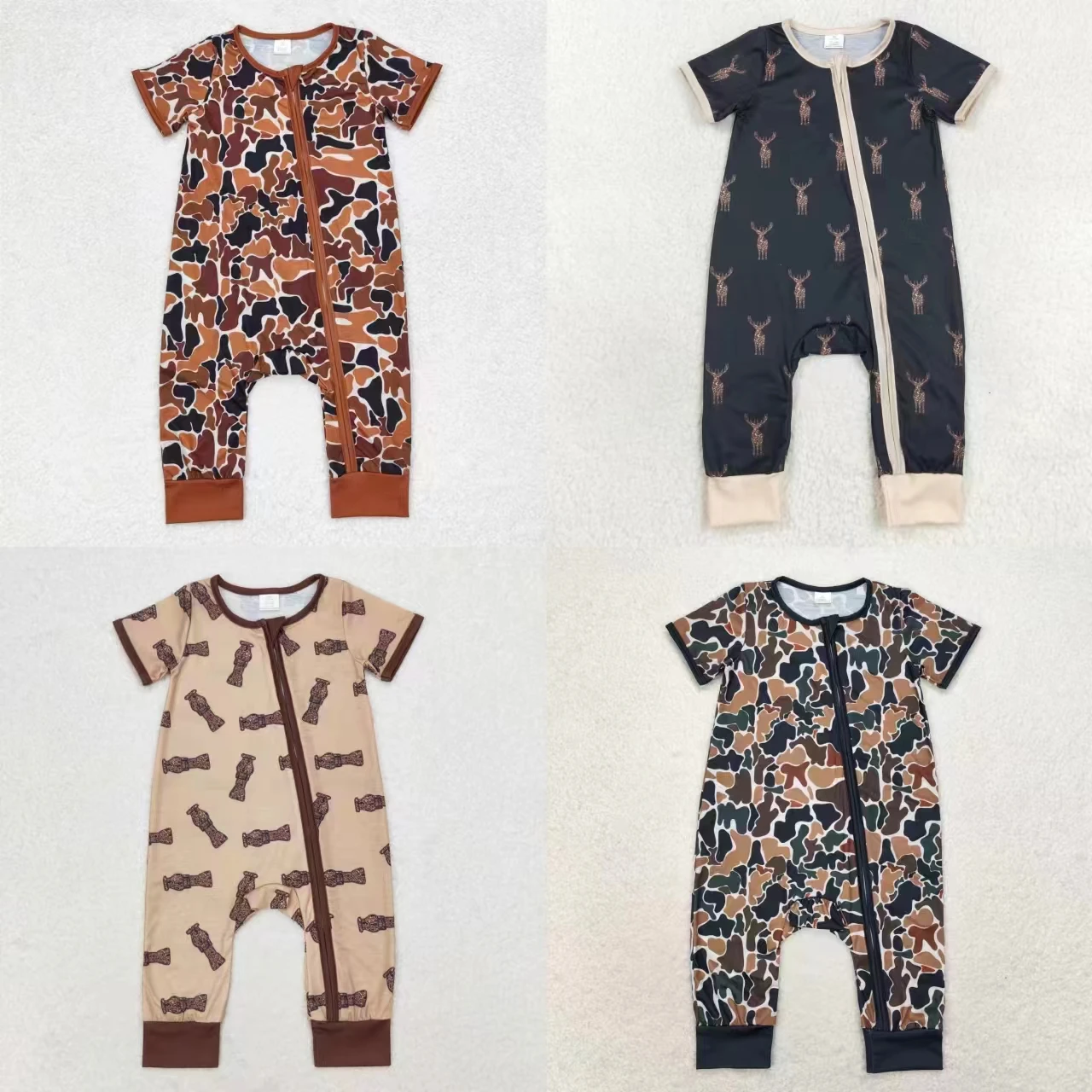 

Wholesale Infant Kids Children Zipper One Piece Toddler Newborn Summer Short Sleeves Tools Bodysuit Baby Boy Camo Deer Romper