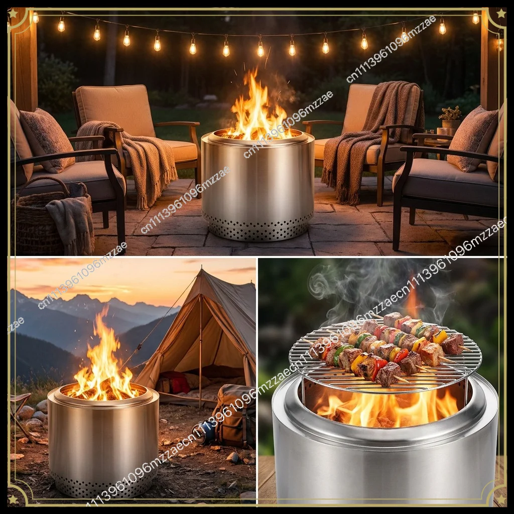 Portable Camping Stainless Steel Grill, Windproof Campfire Stove, Courtyard BBQ Hand Warmer