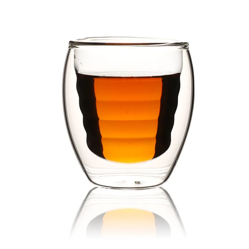 6pcs   Small double glass liner thread insulation small coffee cup textured teacup
