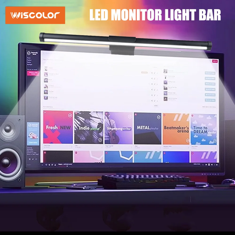 Wiscolor Computer Monitor LED Screen Hanging Light Bar Remote Control Stepless Dimming Eyescare USB Lightbar Reading Desk Lamp