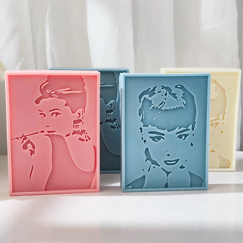 

Audrey Hepburn Candle Mold with Classic Portrait of a Celebrity, Artistic Desktop Decoration with Simple Portrait Sketch