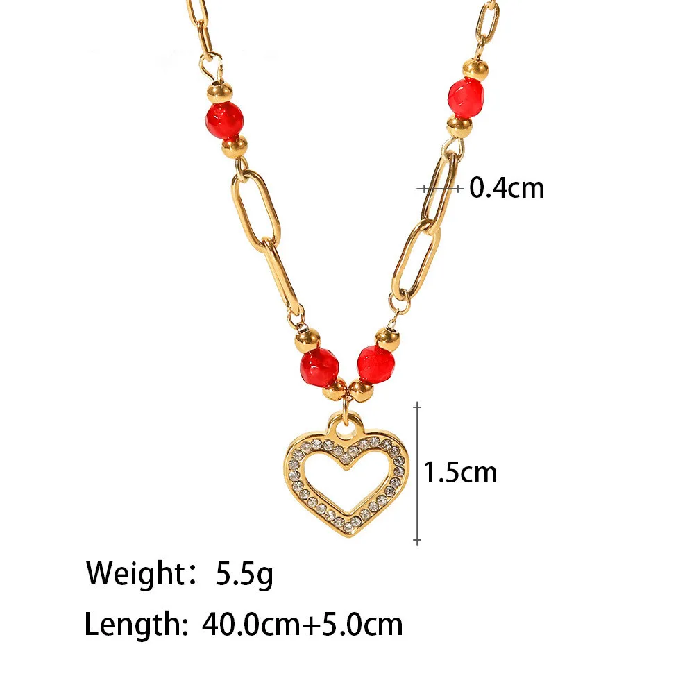 Hollow Pavé Zircon Heart Pendant Stainless Steel Necklace for Women Classic Stylish Charm Jewelry Gift