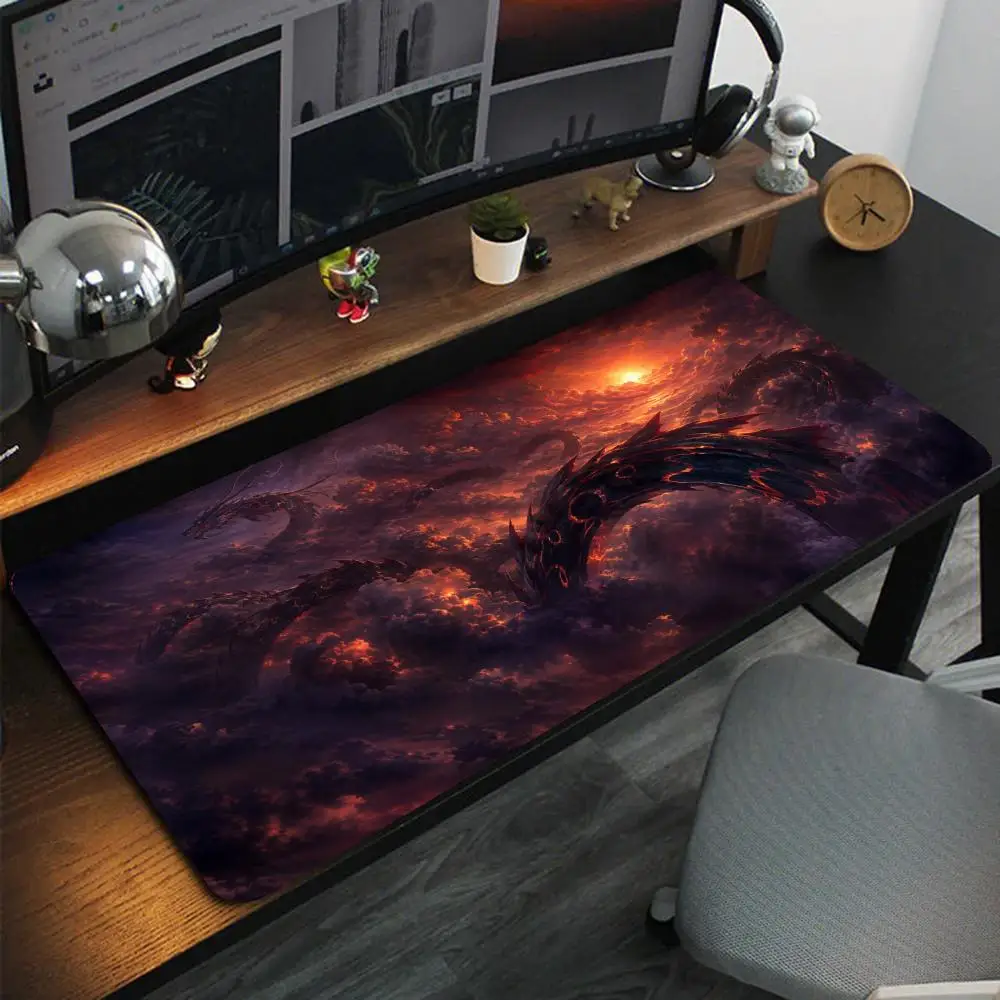 Fiery Lava Dragon Sunset Clouds Gaming Mouse Pad, Stitched Edge Anti-Slip Rubber Mat for Gaming, Office Decor & Gamer Gifts