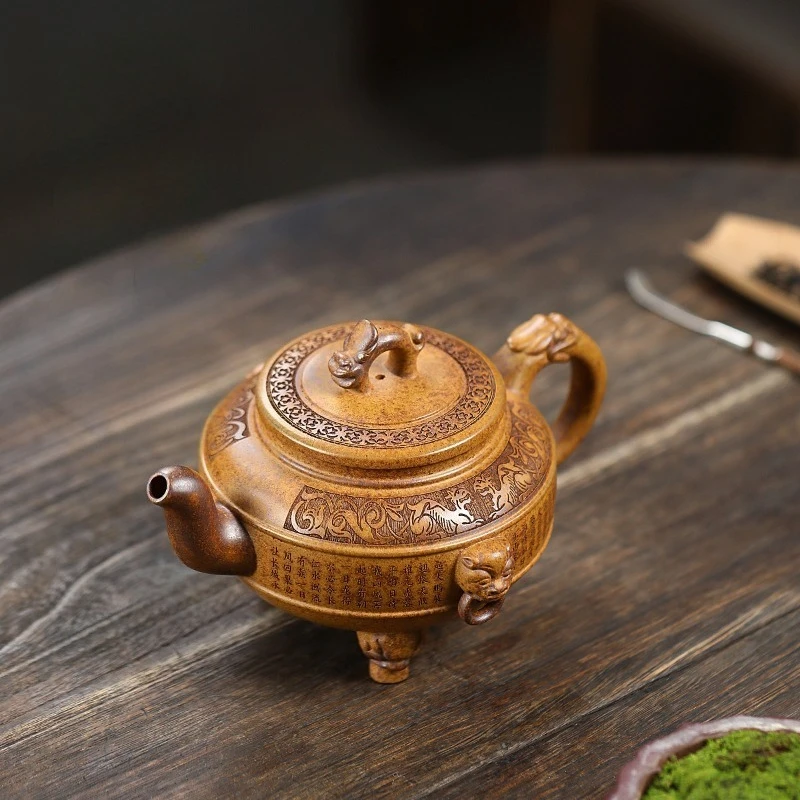 Yixing Handmade Purple Clay Teapot, Raw Ore, Gold Sand,tea Pot, Kung Fu Tea Set 460ml