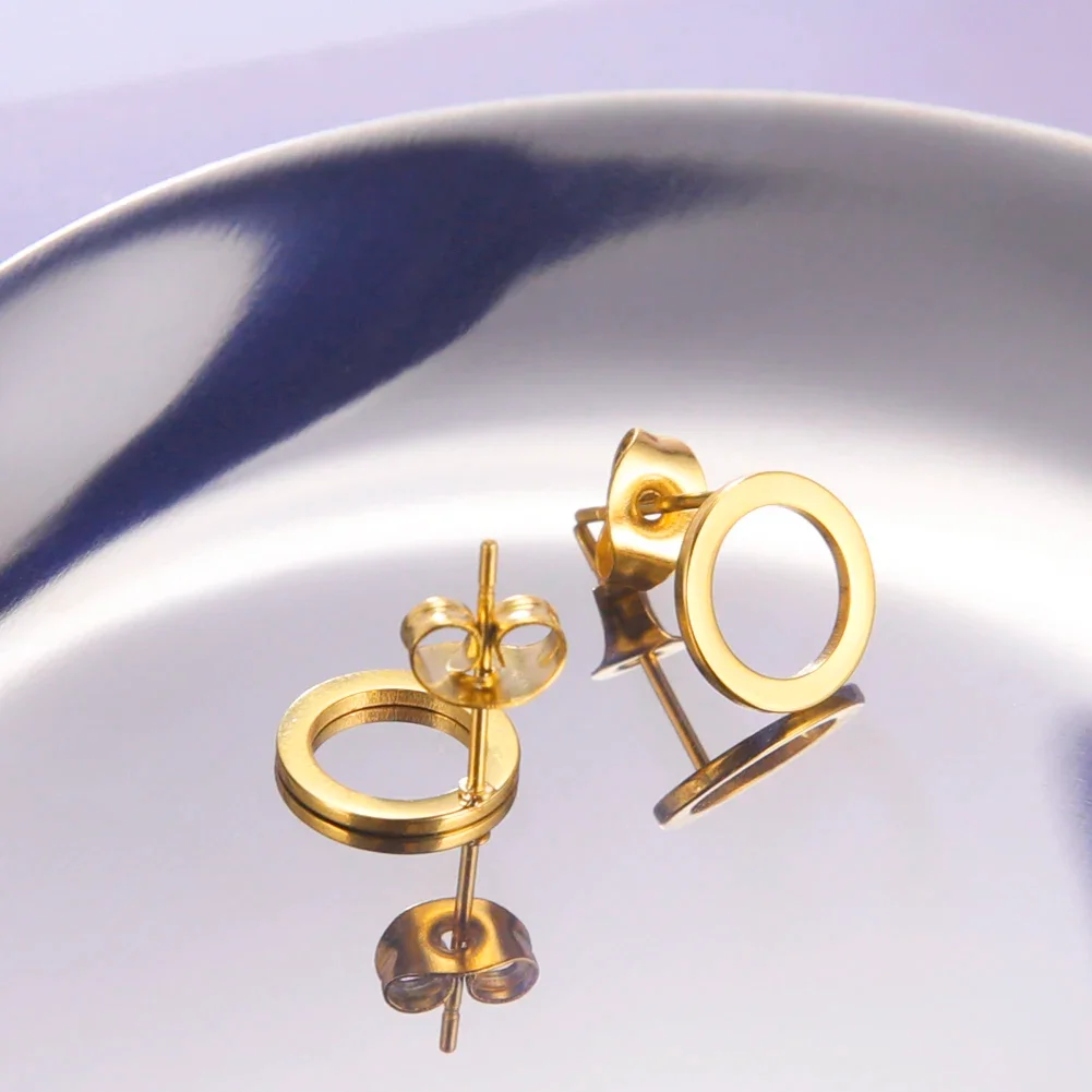 Skyrim Runde geometrische Ohrstecker für Damen, Edelstahl, goldfarben, minimalistische Ohrringe, trendiger Schmuck, Muttertagsgeschenk – Detail 8