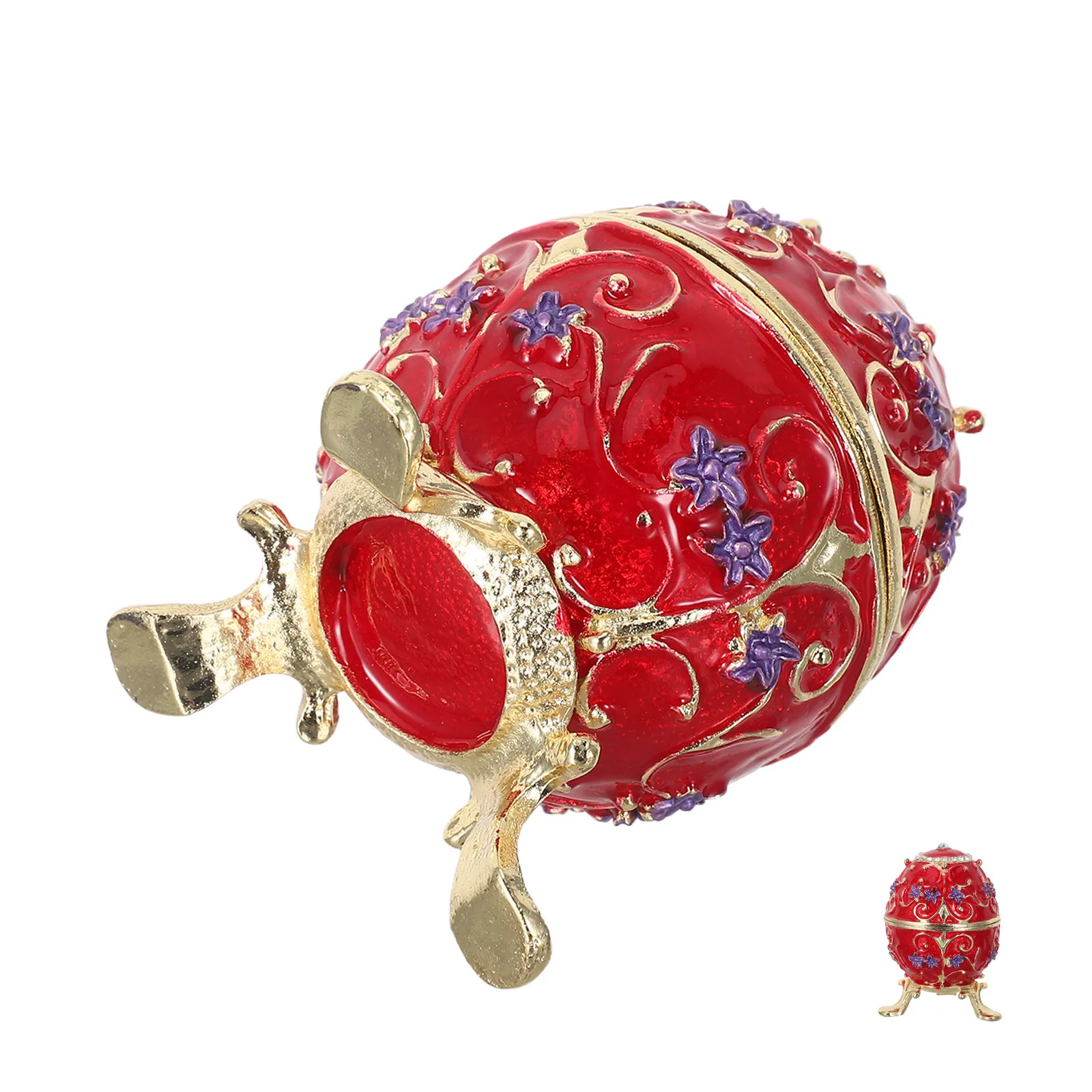 

Russian Egg Jewelry Box Vintage Hand Painted Enamel Metal Hinged Trinket Box Mini Jewelry Storage Display for Tabletop