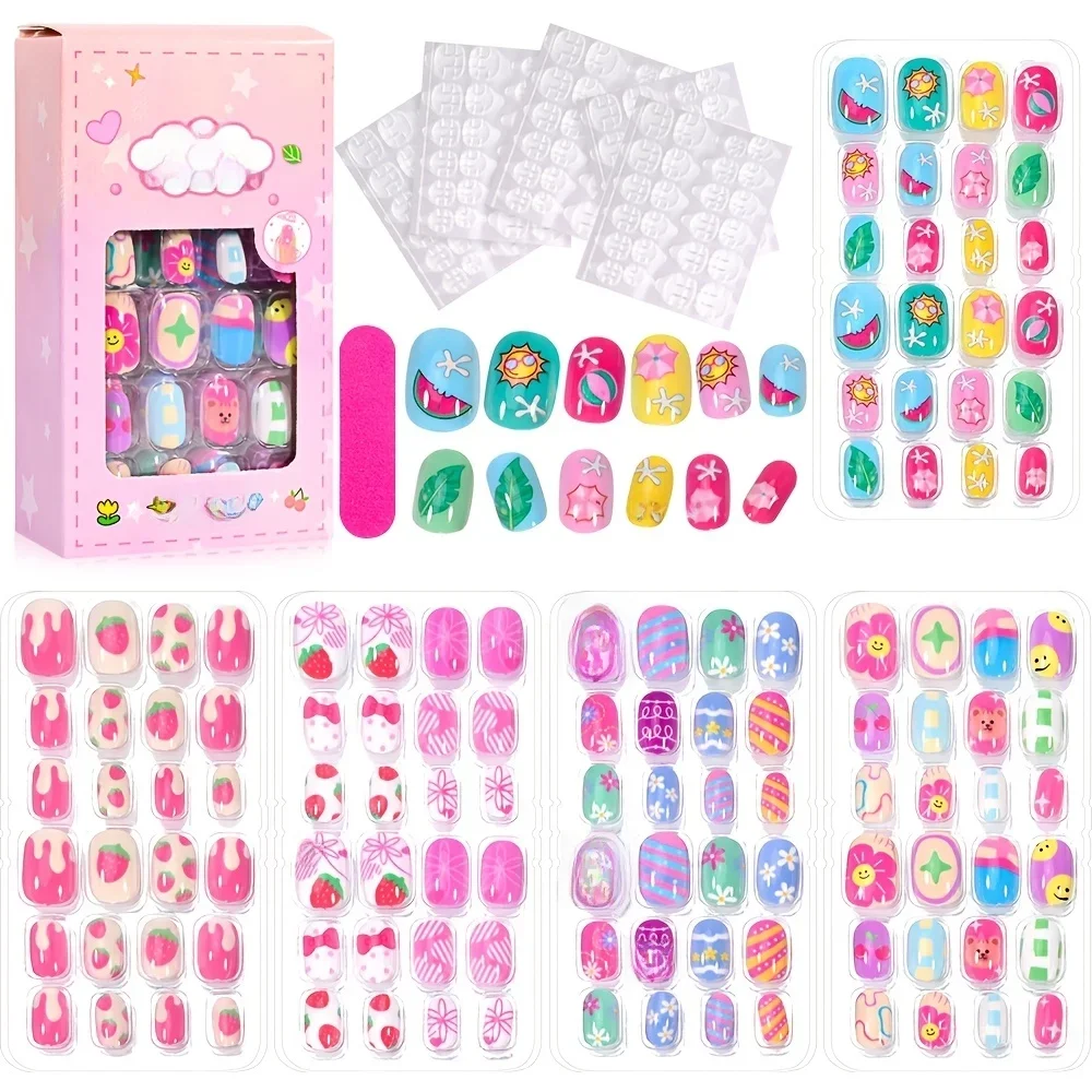 120 Pcs Cute Cartoon Press On Nail Stickers