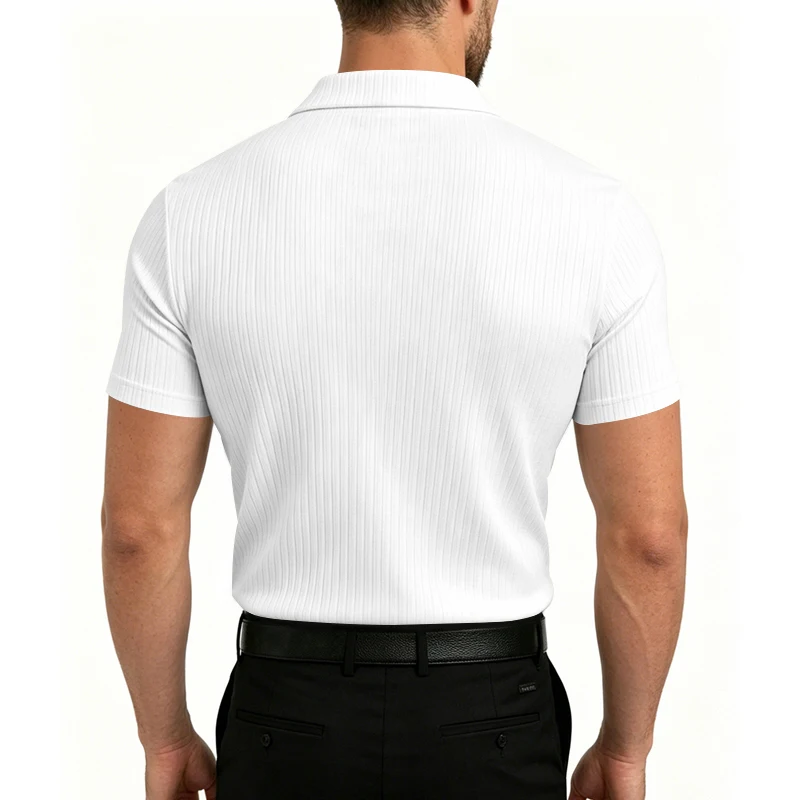 Herren 1-teiliges Gestricktes V-Ausschnitt Kurzarm Slim-Fit Atmungsaktives Eisseide Schnelltrocknendes Golf Business Casual Poloshirt – Detail 4