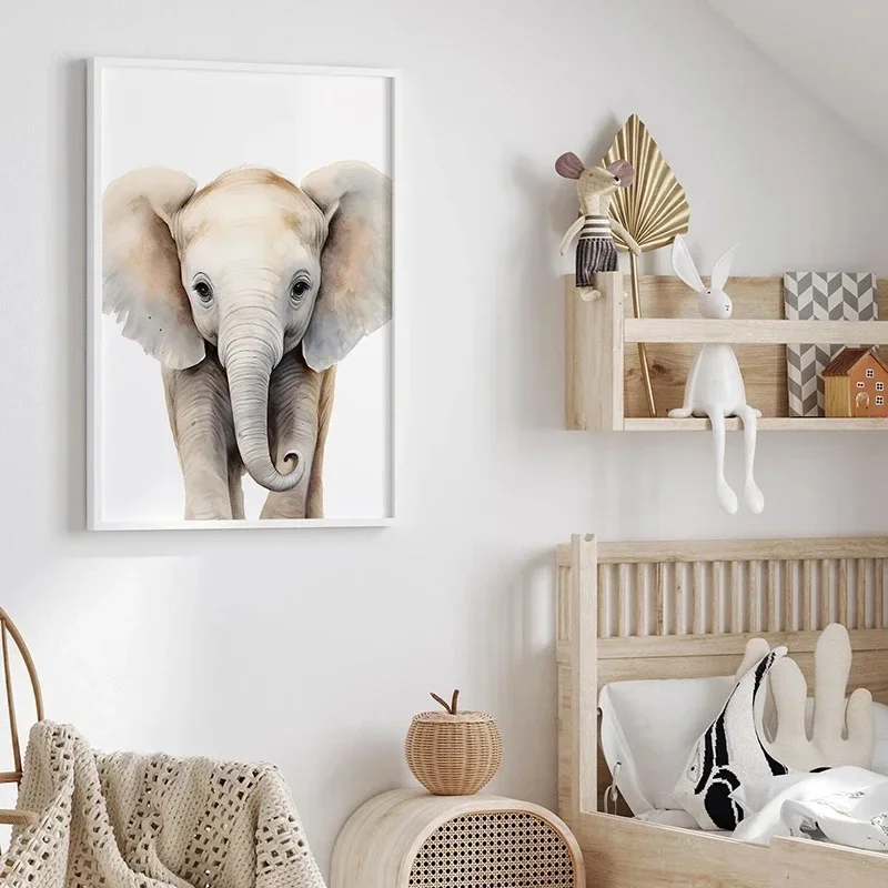 Modern Zoo Elephant Giraffe Canvas Prints Set of Three Animal Wall Art Poster Picture for Children's Room Bedroom Decor Cuadros