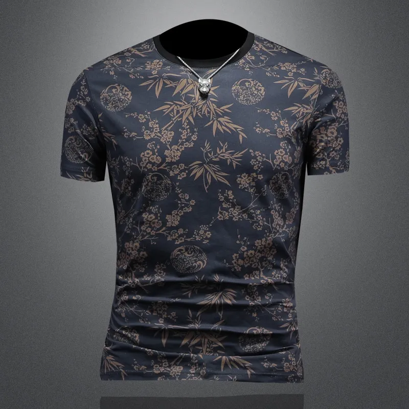 T-shirt d'été en soie glacée à col rond pour homme, manches courtes, décontracté, mode slim, streetw
