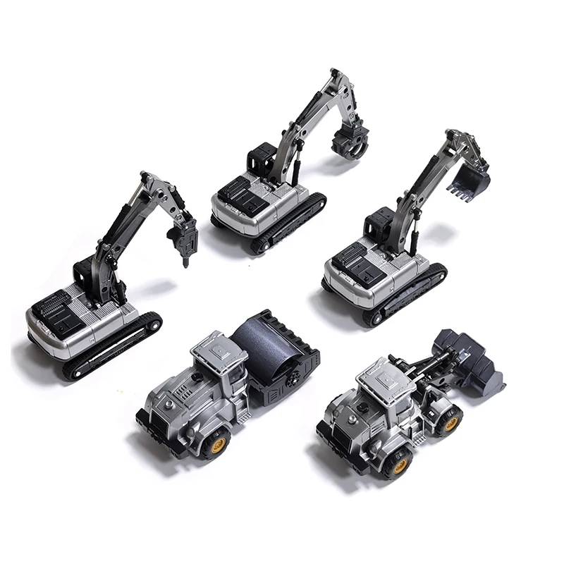 1:70 5 Styles Mini pelle perceuse Bulldozer jouets alliage ingénierie moulé sous pression véhicule de Construction gris pour enfants garçons cadeau