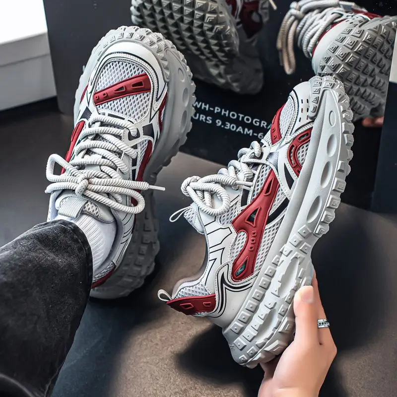 

Мужская спортивная обувь с дышащим сетчатым верхом на толстой платформе, стильная широкая обувь в акции, оригинальные предложения, мужские повседневные кроссовки