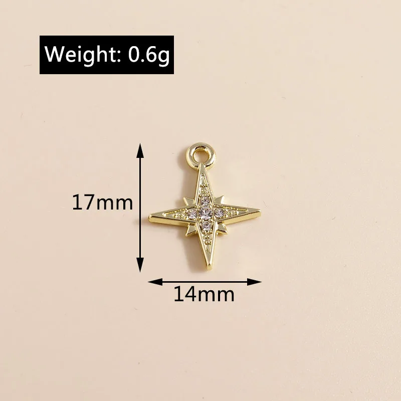8 Stück süßer vergoldeter Kristall-Mond-Stern-Charm für DIY-Schmuckherstellung, handgefertigter Ohrring-Halsketten-Anhänger – Detail 4