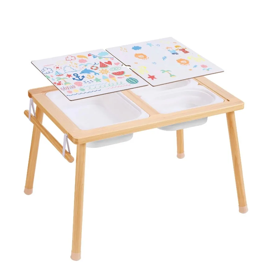 Sand Water Play Table with Paper Roll and 3 Storage Bins for Sensory Learning