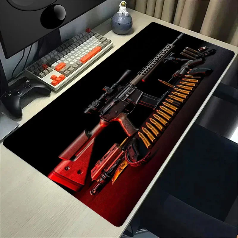Rifle Pistol Revolver Gun Large Mouse Pad Precision Gaming Design Desk Anti-Slip Rubber Bottom 80X40 Washable Surface Office Mat