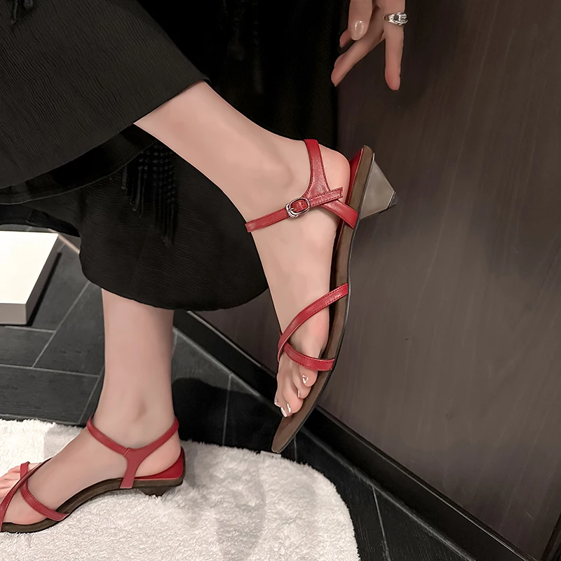 JOZHAMTA Size 33-40 Women Sandals Real Leather Ins Straps Sexy Pointy Mid Heels Summer Shoes 2025 Office Daily Party Dress