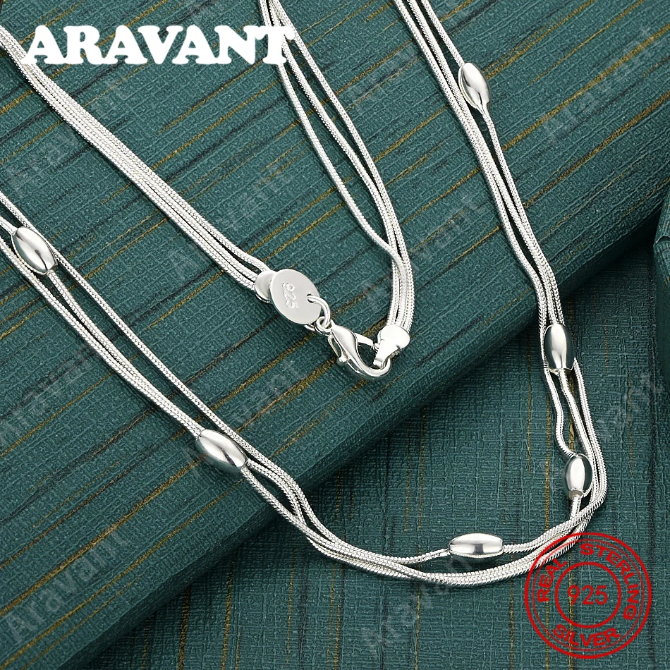 

925 Sterling Silver Three-Strand Snake Chain With Oval Hollow Sphere Necklace - Personalized Accessory/Gift/Jewelry For Women