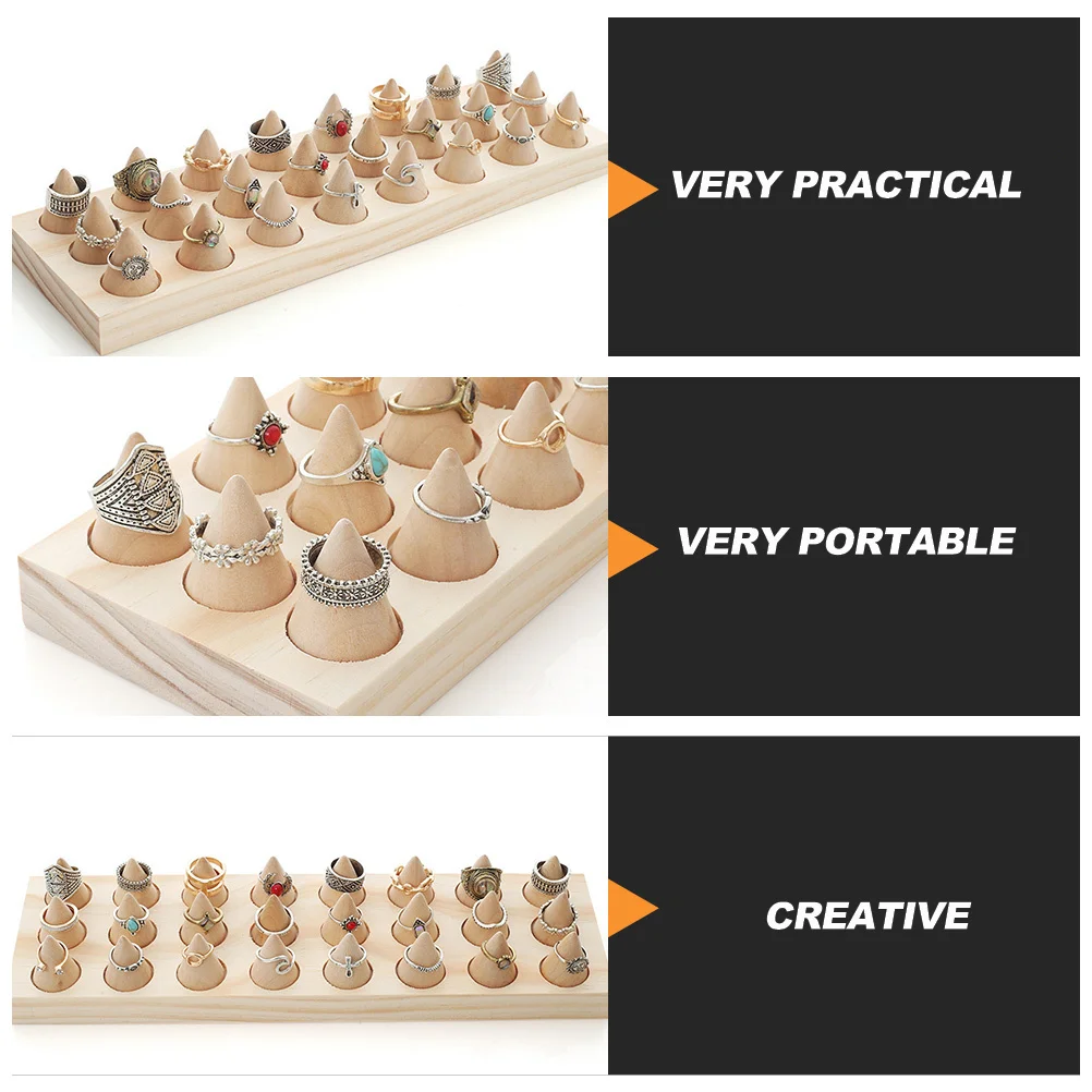 1Pcs Wooden Ring Holder Khaki Cone Shape Jewelry Ring Display Stand Countertop Organizer for Home Store Rings Display Rack