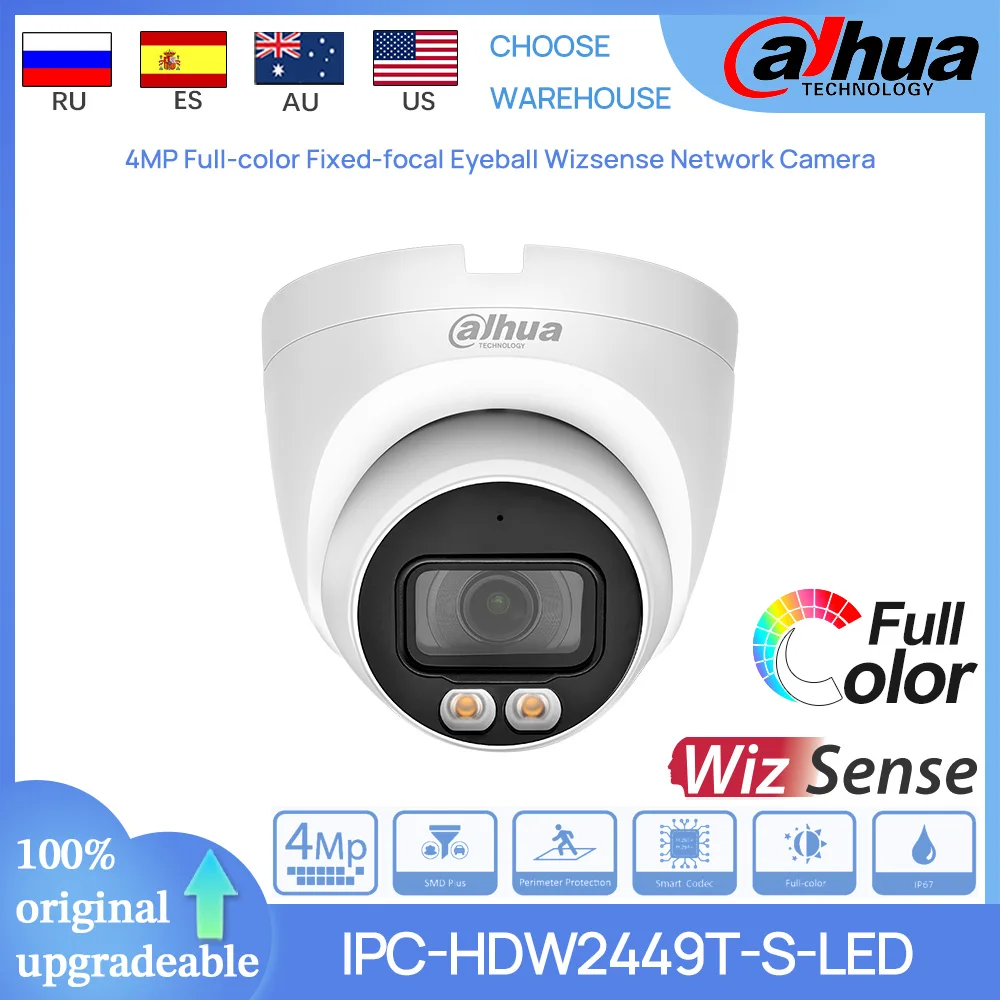 Dahua Original IPC-HDW2449T-S-LED 4 MP POE Full-color Fixed-focal Eyeball Wizsense Network Camera  Built in Mic SD Slot SMD Plus