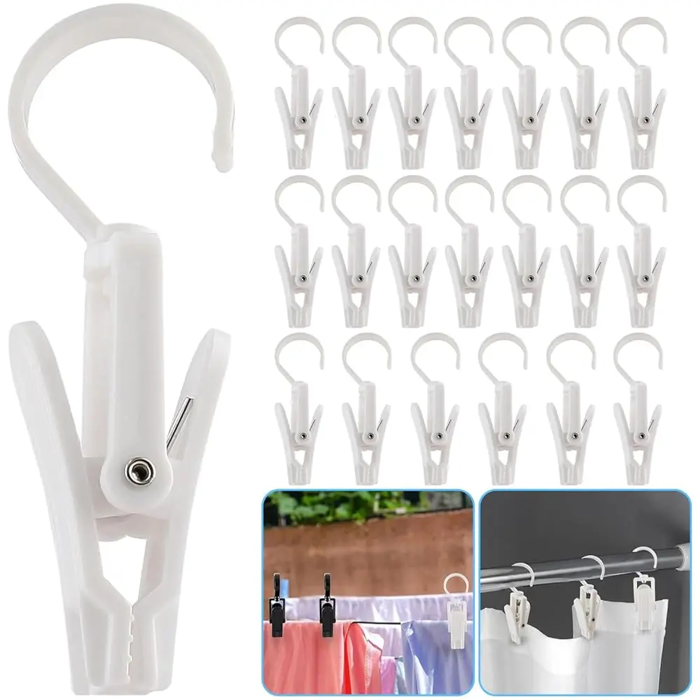 

20Pcs Laundry Hooks With Clips Super Strong Plastic Home Travel Swivel Hanging Hanger Closet Organizer Clamps Socks Boot Bras