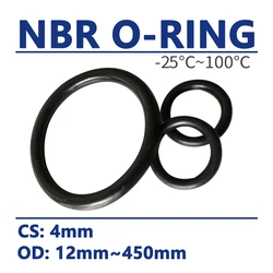 CS 4mm O-Ring NBR O Ring Sealing Gasket OD 12mm-450mm Black Nitrile Rubber Spacer Oil Resistance Washer Round Shape High Temp