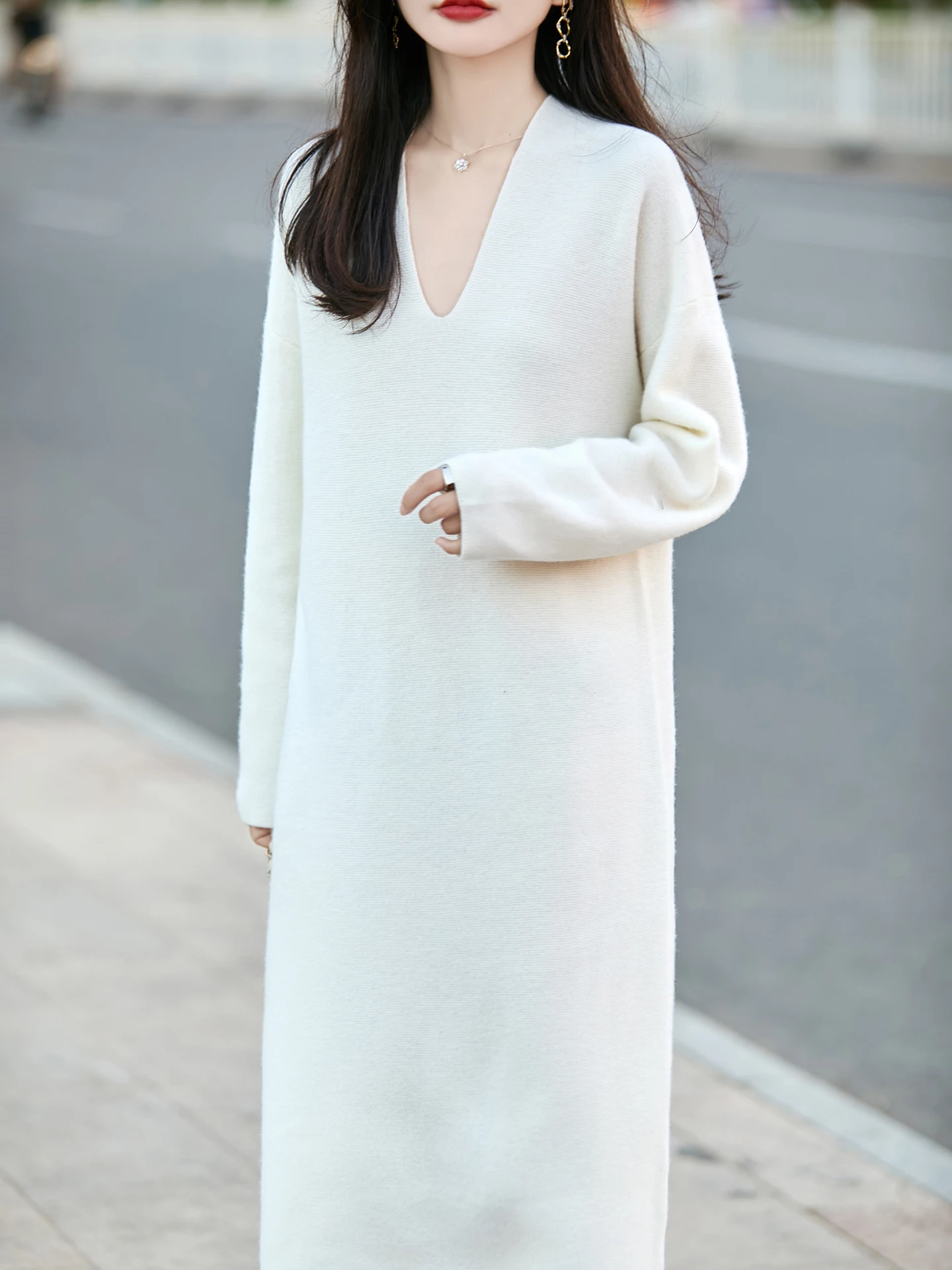 

Women's Sweater Dress 100% Merino Wool Knitwear V-Neck Pullover Solid Soft Basic Spring Autumn Winter Wool Jumper Skirt Clothing