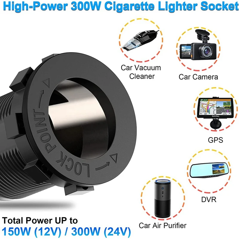 2X Marine Boat RV 12V Charger Socket Panel, 4 In 1 DC Power 12V Outlet Panel Multi USB Fast Charger With Toggle Switch