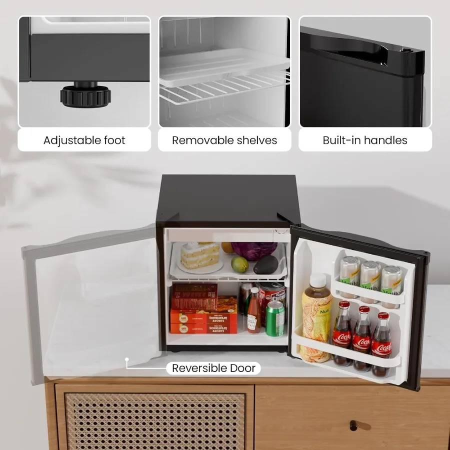 Compact 1.7 cu.ft Upright Mini Fridge with Freezer and Removable Shelves 7-Setting Adjustable Thermostat for Quiet Operation Id