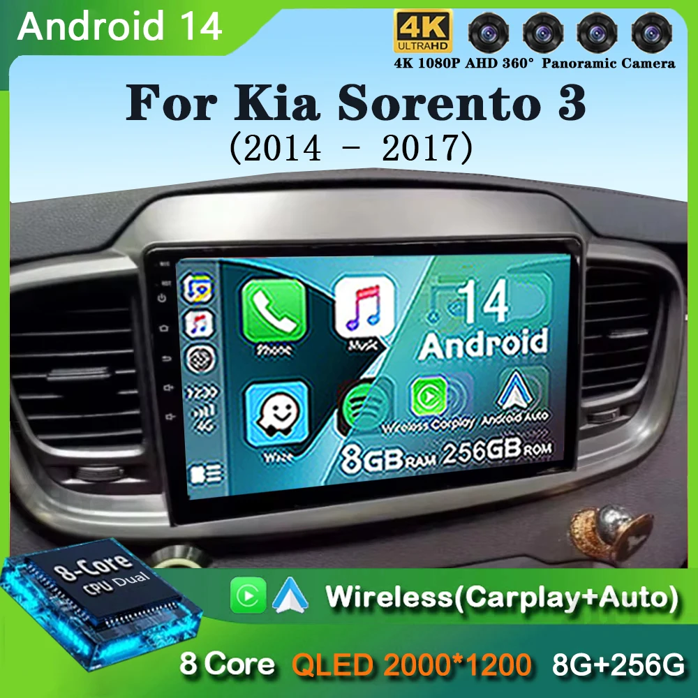 

Android 14 Carplay Auto 4G + WIFI для Kia Sorento 3 2014 2015 2016 2017 GPS автомобильное радио навигация мультимедийный видеоплеер стерео BT