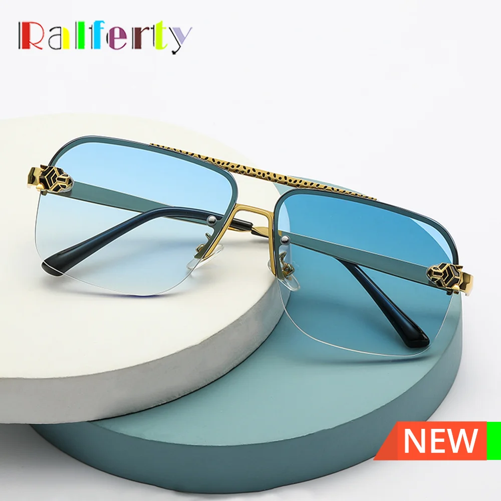 

Ralferty Square Sunglasses for Men Women Trendy Outdoor UV400 Shades Rimless Metal Spectacles Double Bridge Gradient Sunglasses